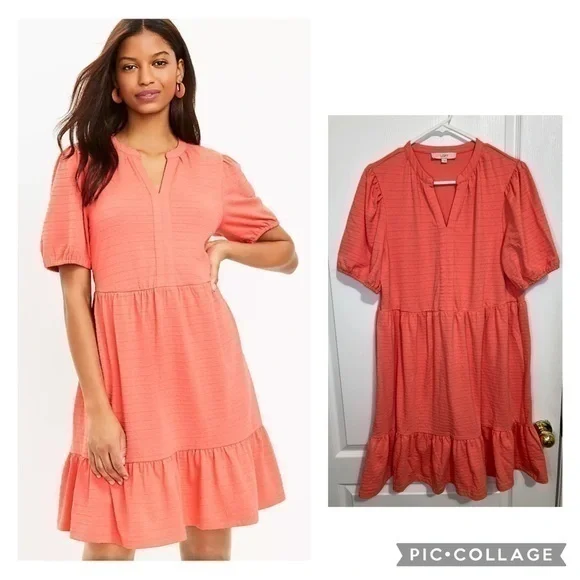 LOFT Puff Sleeve Flounce Swing Dress size L - Picture 1 of 16
